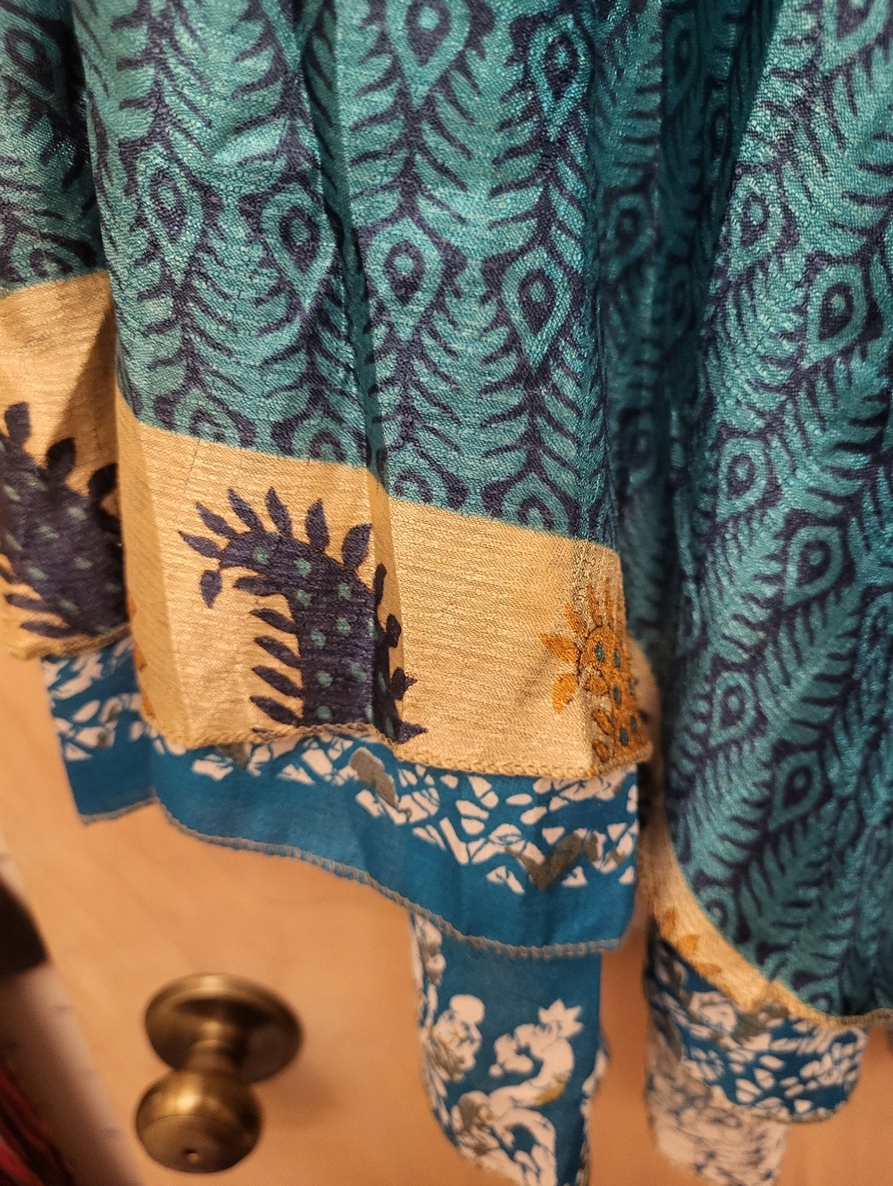 Blue Gold Boho Reversible Tie Summer Beach Swim Skirt Sz Free S To 2X - Picture 3 of 6